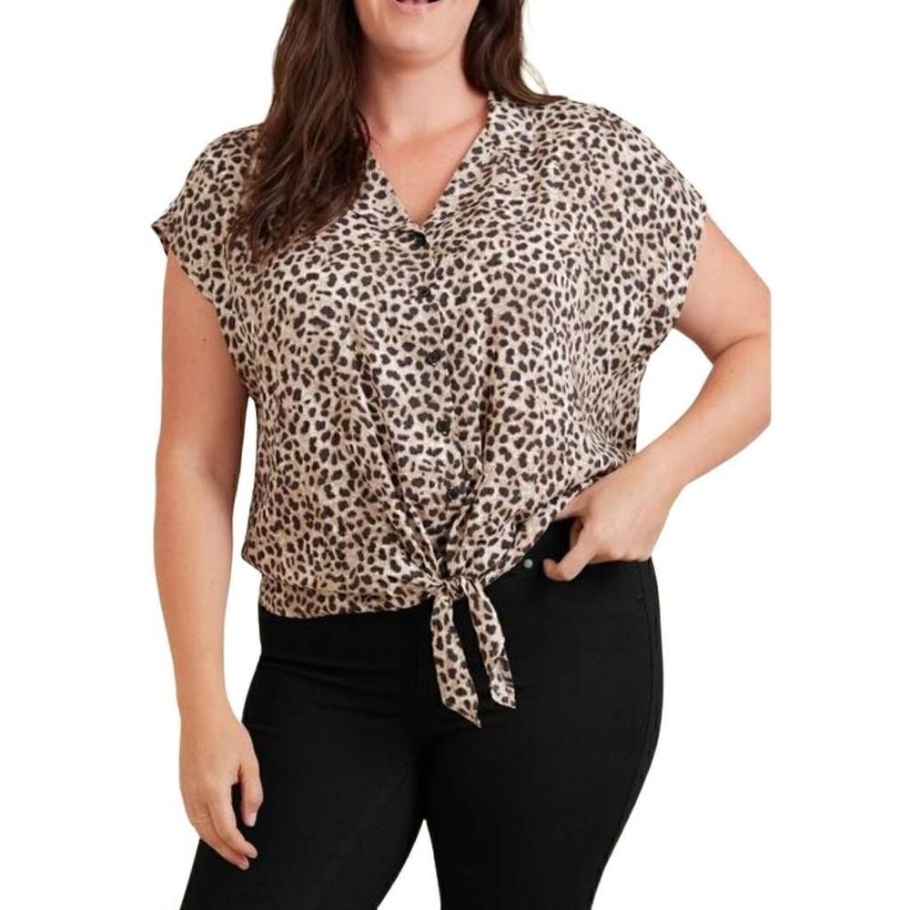 Torrid Challis Tie Front Animal Print Dolman Sleeves Top Size Large